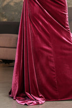 Magenta Strapless Bustier Illusion Top Velvet Dress