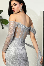 Silver Asymmetric Bustier Illusion Top Sequin Dress
