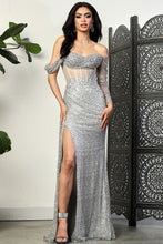 Silver Asymmetric Bustier Illusion Top Sequin Dress