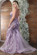 Lilac Deep V Neck Embroidery/Sequin Embellished Mermaid