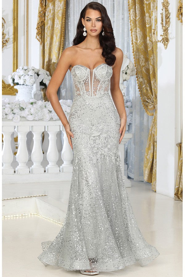 Silver Sweetheart Bustier Illusion Top Glitter/Sequin Dre