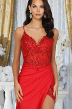 Red Deep V Neck Embroidered Bustier Top Mermaid Dress