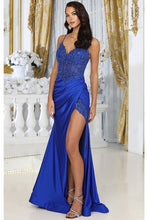 Royal Blue Deep V Neck Embroidered Bustier Top Mermaid Dress