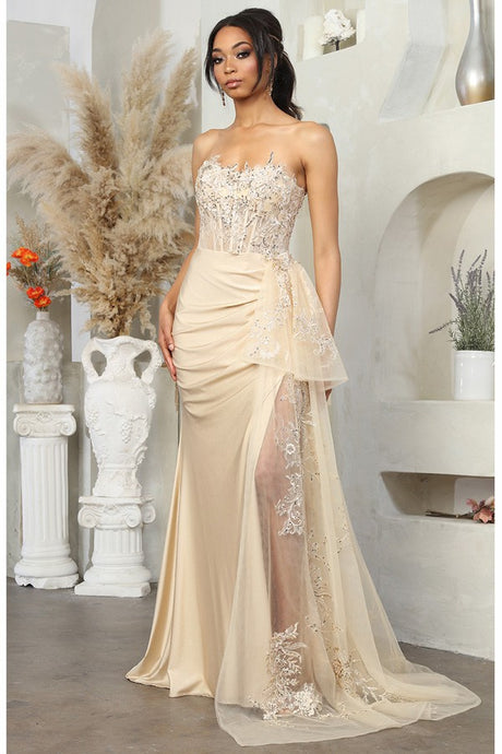Champagne Bustier Embroidery Top Waist Cape Sheath Dress