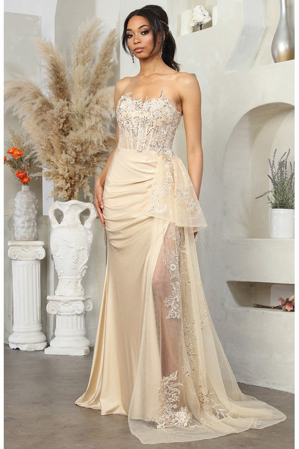 Champagne Bustier Embroidery Top Waist Cape Sheath Dress Aquarius Brand Champagne Bustier Embroidery Top Waist Cape Sheath Dress Aquarius Brand