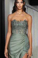 Sage Bustier Embroidery Top Waist Cape Sheath Dress