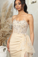Champagne Bustier Embroidery Top Waist Cape Sheath Dress