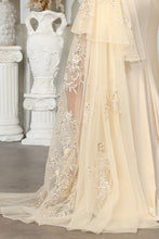 Champagne Bustier Embroidery Top Waist Cape Sheath Dress