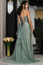 Sage Bustier Embroidery Top Waist Cape Sheath Dress