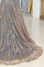 Charcoal Deep V Neck Golden Glitter Print Mermaid Dress