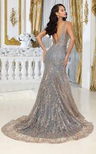 Charcoal Deep V Neck Golden Glitter Print Mermaid Dress