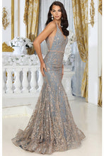 Charcoal Deep V Neck Golden Glitter Print Mermaid Dress
