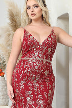 Burgundy Deep V Neck Golden Glitter Print Mermaid Dress