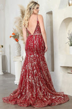 Burgundy Deep V Neck Golden Glitter Print Mermaid Dress
