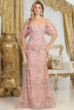 Rose Gold Off Shoulder 3d Floral Applique Glitter Print Merm