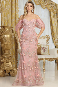 Rose Gold Off Shoulder 3d Floral Applique Glitter Print Merm