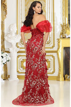 Burgundy Off Shoulder 3d Floral Applique Glitter Print Merm