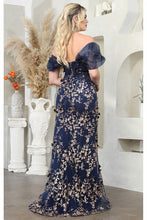 Navy Off Shoulder 3d Floral Applique Glitter Print Merm