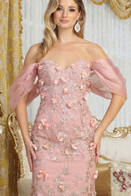 Rose Gold Off Shoulder 3d Floral Applique Glitter Print Merm