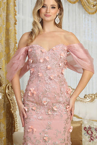 Rose Gold Off Shoulder 3d Floral Applique Glitter Print Merm