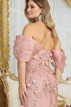 Rose Gold Off Shoulder 3d Floral Applique Glitter Print Merm