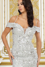 Silver Off Shoulder Embroidery Detail Metallic Mermaid DR