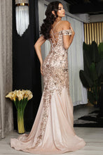 Rose Gold Off Shoulder Embroidery Detail Metallic Mermaid DR