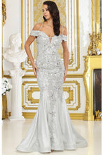 Silver Off Shoulder Embroidery Detail Metallic Mermaid DR