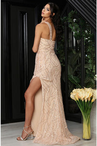 Champagne One Shoulder Glitter/Sequin Sheath Dress