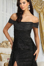 Black Off Shoulder Gathered Mesh Overlay Mermaid Dress