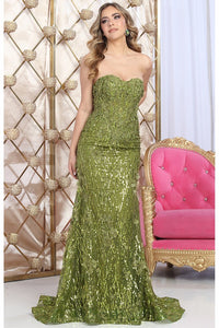 Olive 3D Floral Applique Sweetheart Glitter/Sequin Merma