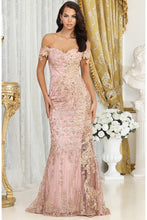 Rose Gold Off Shoulder Embroider/Sequin Mermaid Dress