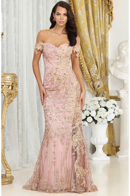 Rose Gold Off Shoulder Embroider/Sequin Mermaid Dress Aquarius Brand Rose Gold Off Shoulder Embroider/Sequin Mermaid Dress Aquarius Brand