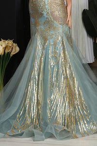 Sage Golden Glitter Print Mermaid Dress