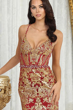 Burgundy/Gold Golden Glitter Print Mermaid Dress