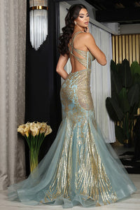 Sage Golden Glitter Print Mermaid Dress