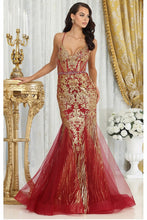 Burgundy/Gold Golden Glitter Print Mermaid Dress