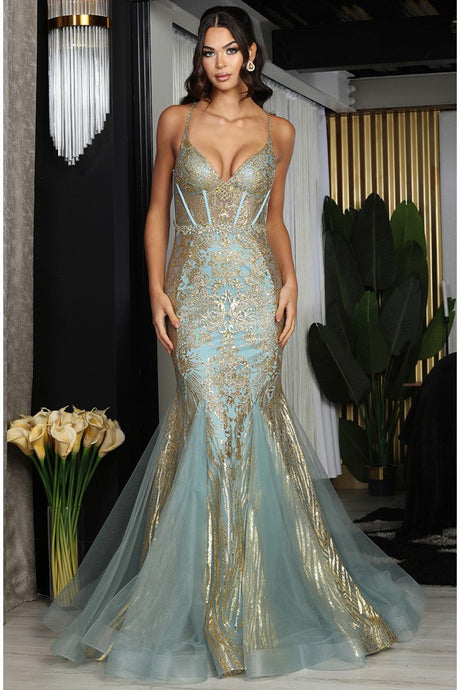Sage Golden Glitter Print Mermaid Dress