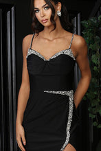 Black Jewel/Sequin Trim Stretch Sheath Dress