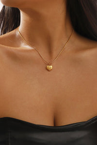 Gold Stainless Steel Hammered Heart Pendant Necklace