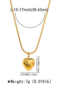 Gold Stainless Steel Hammered Heart Pendant Necklace