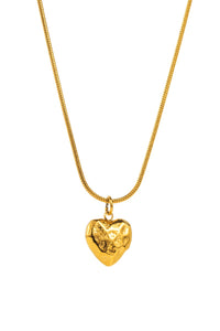 Gold Stainless Steel Hammered Heart Pendant Necklace