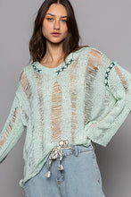 Lime Cream Stitch Detail Long Sleeve Distressed Sweater