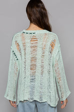Lime Cream Stitch Detail Long Sleeve Distressed Sweater