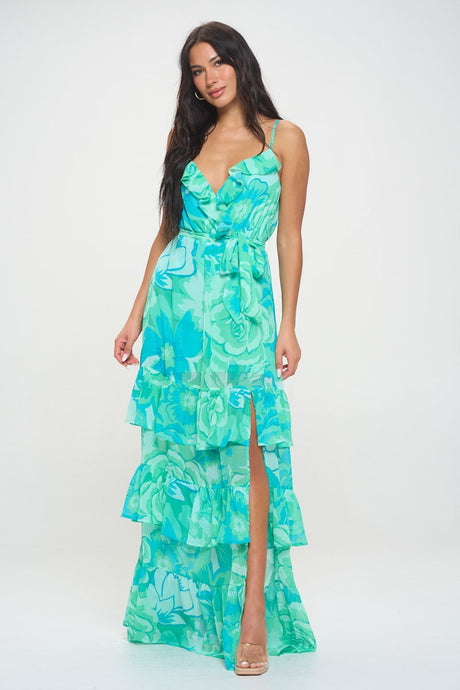 Green/Mint Sleeveless Floral Maxi Dress