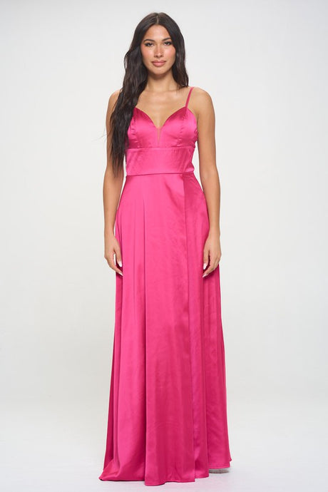 Magenta Solid Color Sleeveless Maxi Dress With Full Lining