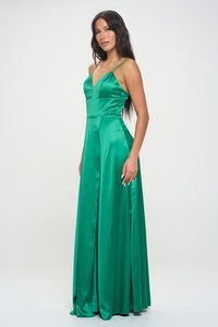 Kelly Green Solid Color Sleeveless Maxi Dress With Full Lining