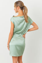 Green Wrap Hem Satin Mini Dress