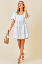 White Ruffle Square A-line Cotton Midi Dresses