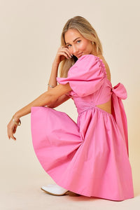 Pink Ruffle Square A-line Cotton Midi Dresses